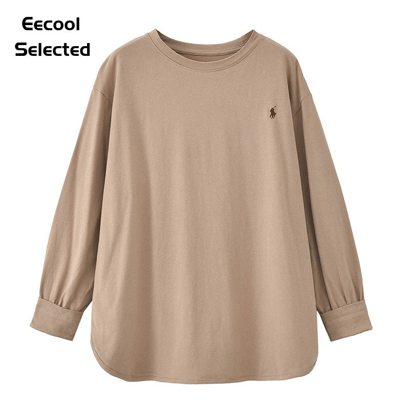 春季纯棉遮屁股长袖纯棉T恤女宽松内搭女士打底衫中长款 2Y024新