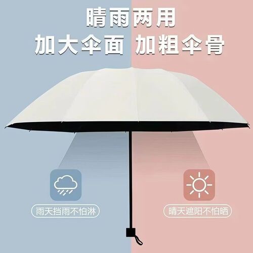雨伞女晴雨两用手动折叠商务男女加固大号双人黑胶防晒遮阳太阳伞
