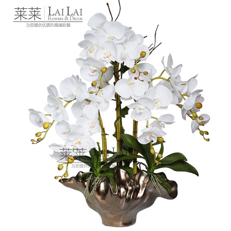 样板房大堂玄关花艺n摆件 大型仿真蝴蝶兰花酒店会所前台软装饰品