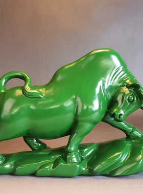 绿色牛摆件黑色木牛中式工艺品实木雕刻木质华尔街牛客厅装饰送礼