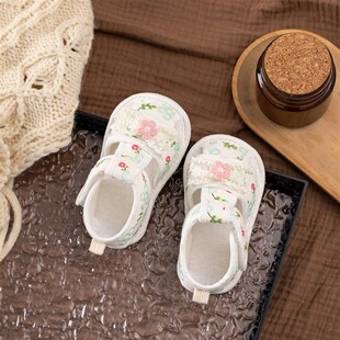 夏季0-1岁女宝宝软底凉鞋防滑婴儿鞋子透气薄P款布鞋小月龄步前鞋