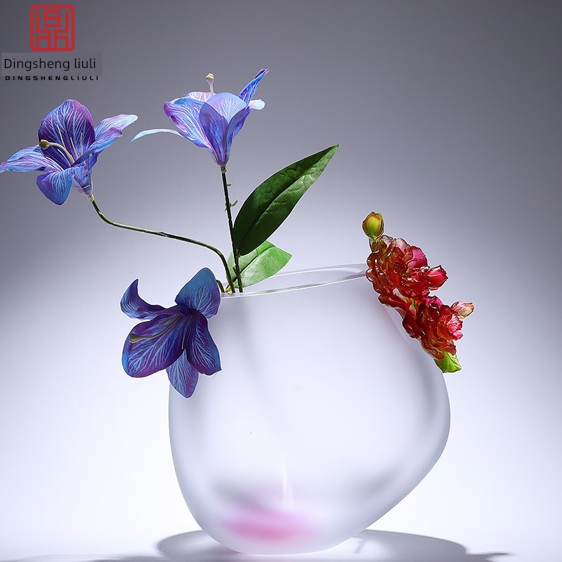 现代简约高档琉j璃花瓶摆件样板间高级感水晶艺术品客厅插花定制