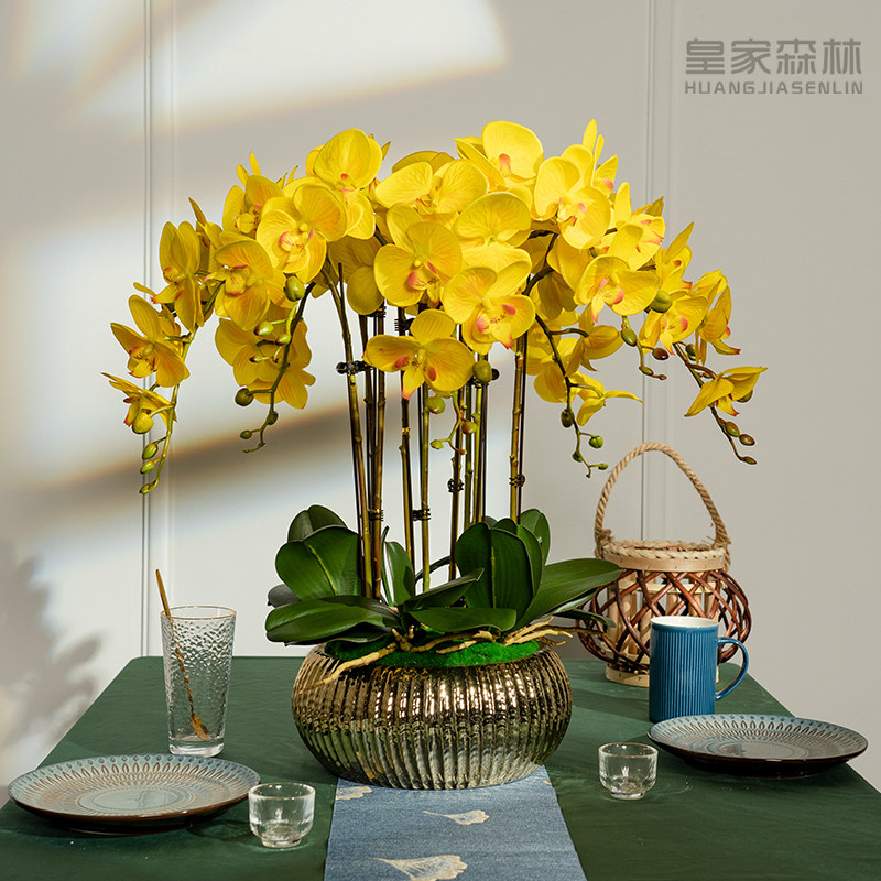 手感蝴蝶兰仿真花艺假花盆栽摆设客厅酒店餐桌面装饰品插花卉摆件