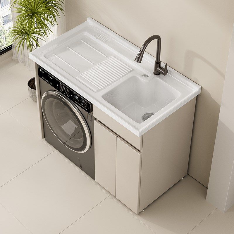 陶瓷盆洗衣机柜蜂窝n铝一体阳台柜洗衣池带搓板洗手盆伴侣组合定