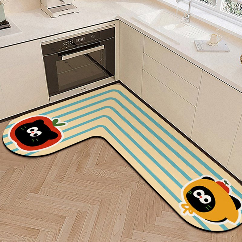 卡通厨房专用地垫L型硅藻泥吸水吸油防滑脚垫可擦洗长条地毯新款,居家布艺,厨房地垫,淘宝优惠券,粉丝福利购,淘宝优惠卷
