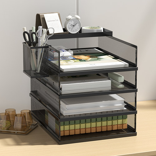 A3A4桌面文件架金属文件框收纳层架铁质多层文件夹架收纳盒书架办