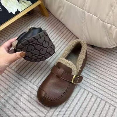 外穿防滑棉鞋一脚蹬毛毛勃肯鞋子