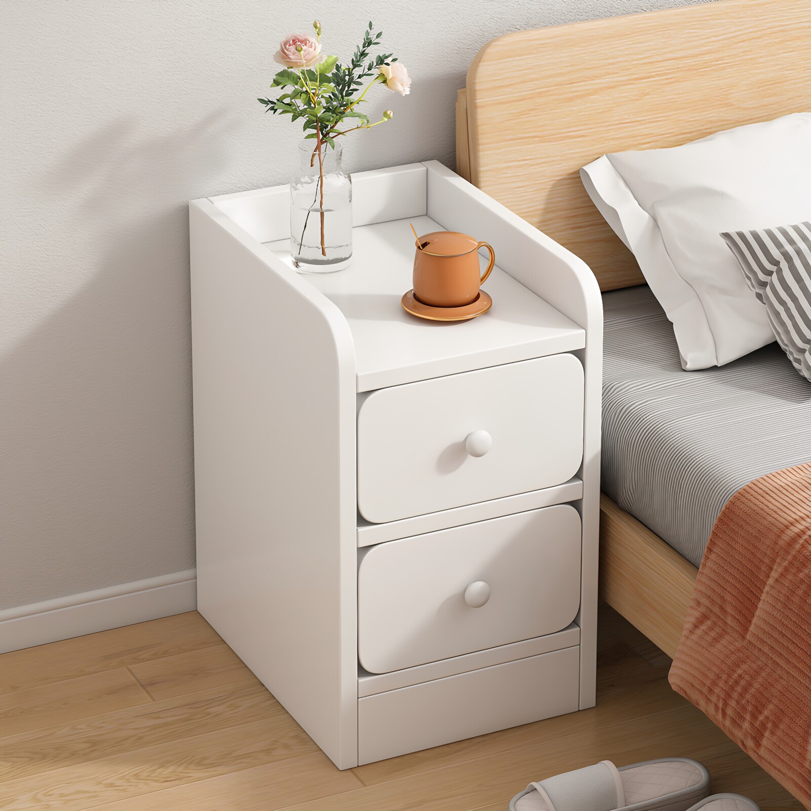 Mini Bedside Table Ultra Narrow Rounded Corner Locker