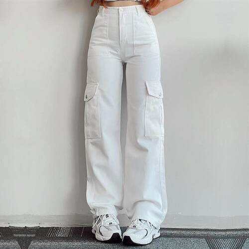 Straight Leg Cargo Pants Women HighWaist Baggy Trousers Lady