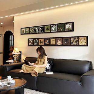 中古风客厅装饰画法式复古两联沙发背景墙长条形挂画横版大幅挂画