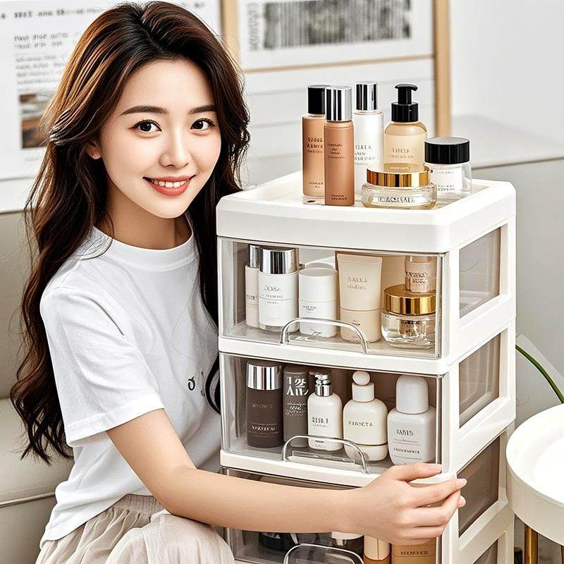 化妆品收纳盒护肤品推车面膜箱柜桌下落地抽屉式移动化妆室置物架
