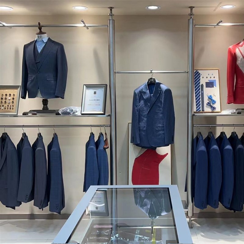 不锈钢男装店展示架上墙置物货架顶天立地西装陈列架子双层挂衣架