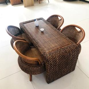 泡茶茶台茶艺桌 阳台藤编茶桌椅组合简约功夫茶几小户型家用新中式
