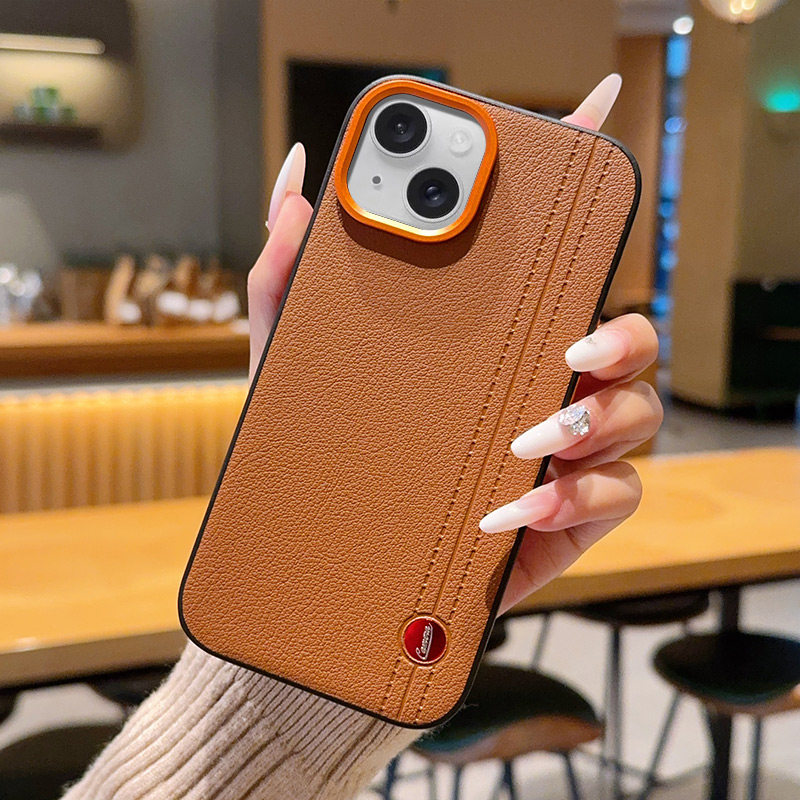 金甲徕卡素皮适用苹果15手机壳新款磨砂iphone15pro超薄大孔防摔保护套苹果15Plus简约真皮苹果15promax外壳