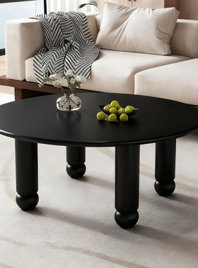 小户型中古风实木茶几侘寂风边几沙发客厅简约圆形茶几家用茶桌