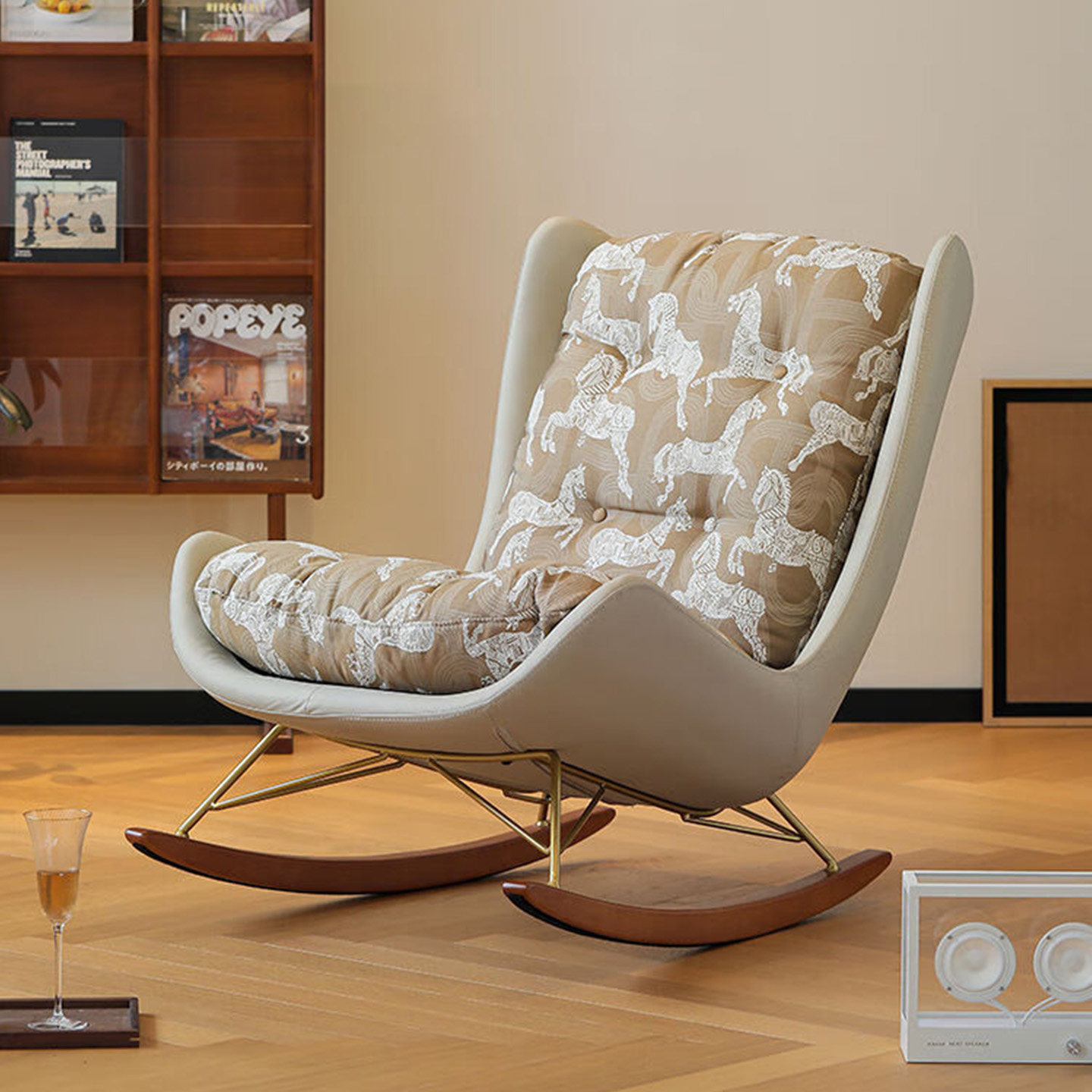 中古风摇摇椅阳台家用设计师休闲椅客厅法式复古懒人单人沙发躺椅