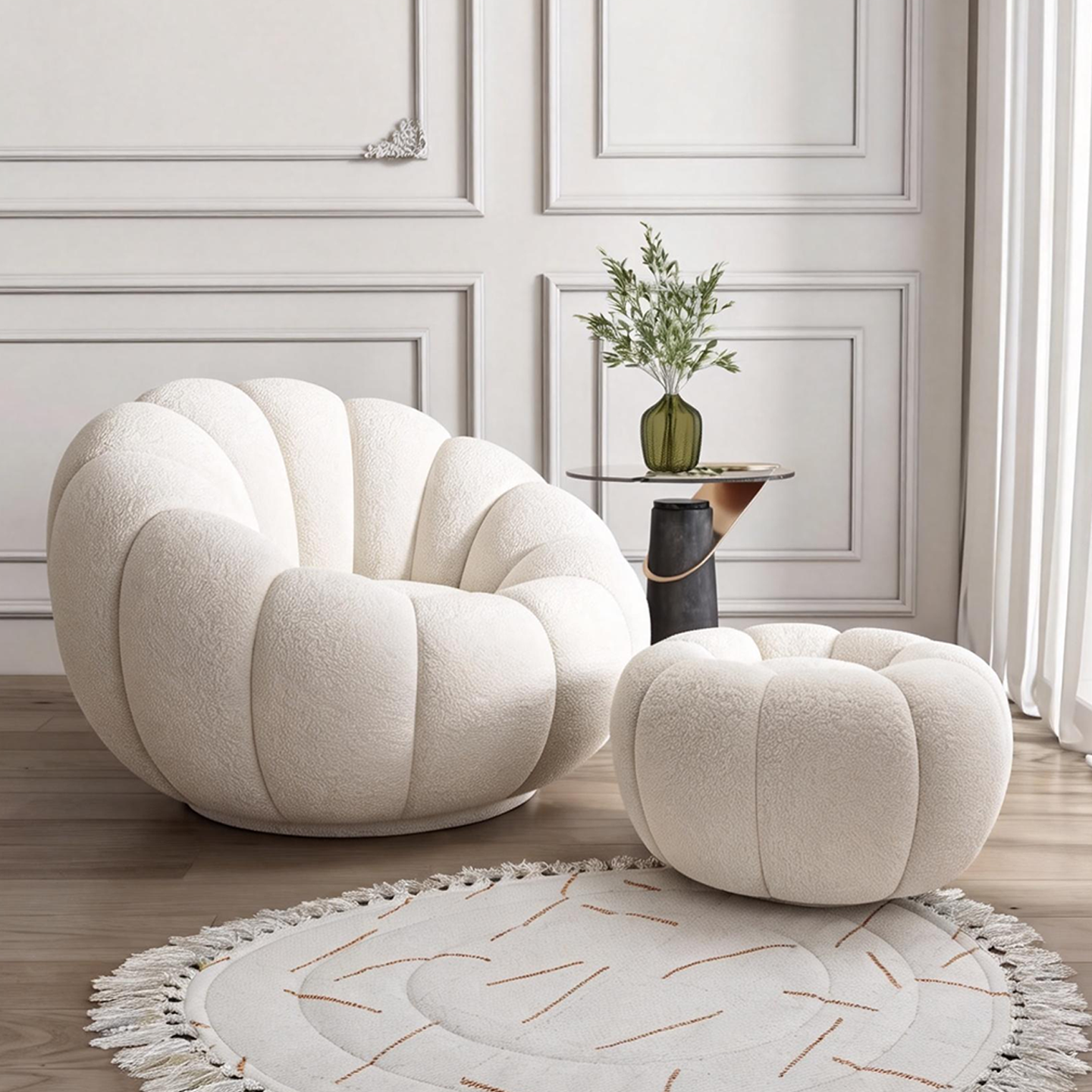 奶油风懒人南瓜沙发可躺可睡阳台休闲椅单人沙发卧室羊羔绒沙发椅