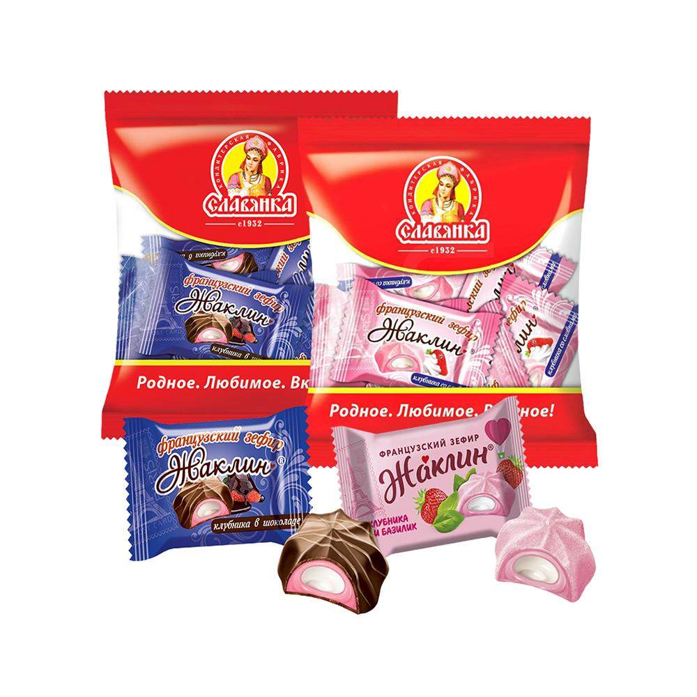 俄罗斯巧克力进口斯拉夫夹心糖果杰奎琳草莓罗勒味棉花糖法式软糖