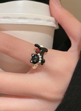 可爱小猫滴釉戒指女小众设计感