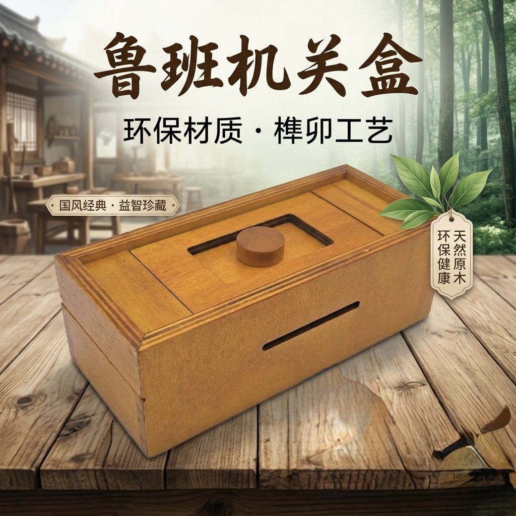 木制机关盒puzzle解密盒子孔明锁鲁班锁益智玩具藏现金存钱罐男女