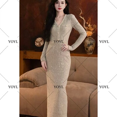 【yola】银翼秋冬新款高级法式气质显瘦直筒连衣裙-YL11916