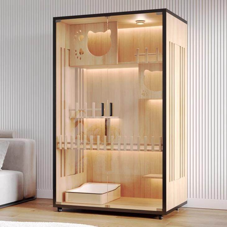 实木猫别墅家用全景豪华猫柜猫笼子空间猫屋爬架一体猫窝猫舍