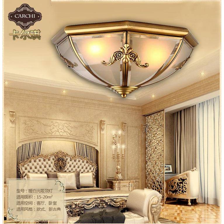 欧式吸顶灯全铜卧室玄关阳台过道纯铜吸顶灯美式复古简约吸顶灯