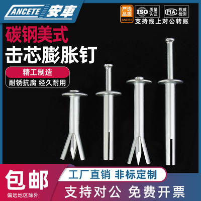 美式击芯膨胀钉内膨胀螺丝大全打入式敲击快速钉拉爆固定加长专用