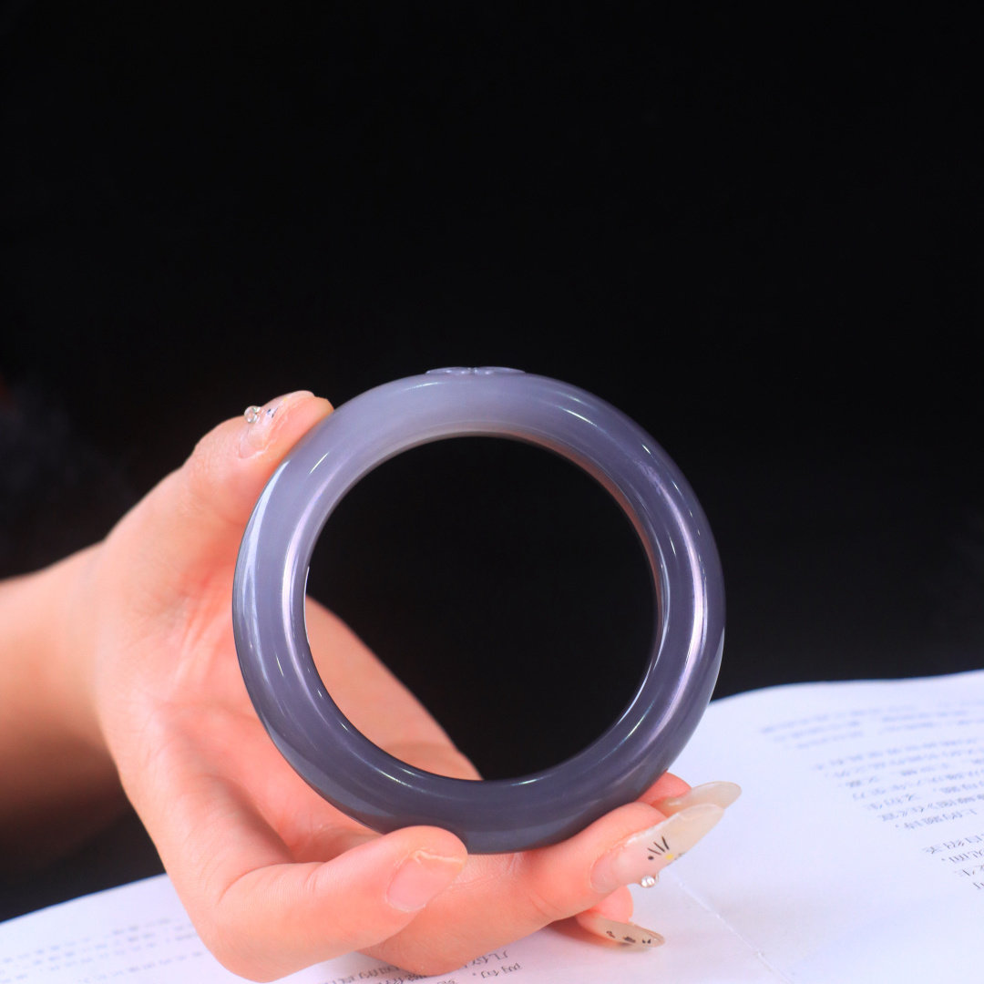 新疆和田玉烟紫镯烟青玉山料平安镯正圈女款手镯天然玉石精致简约