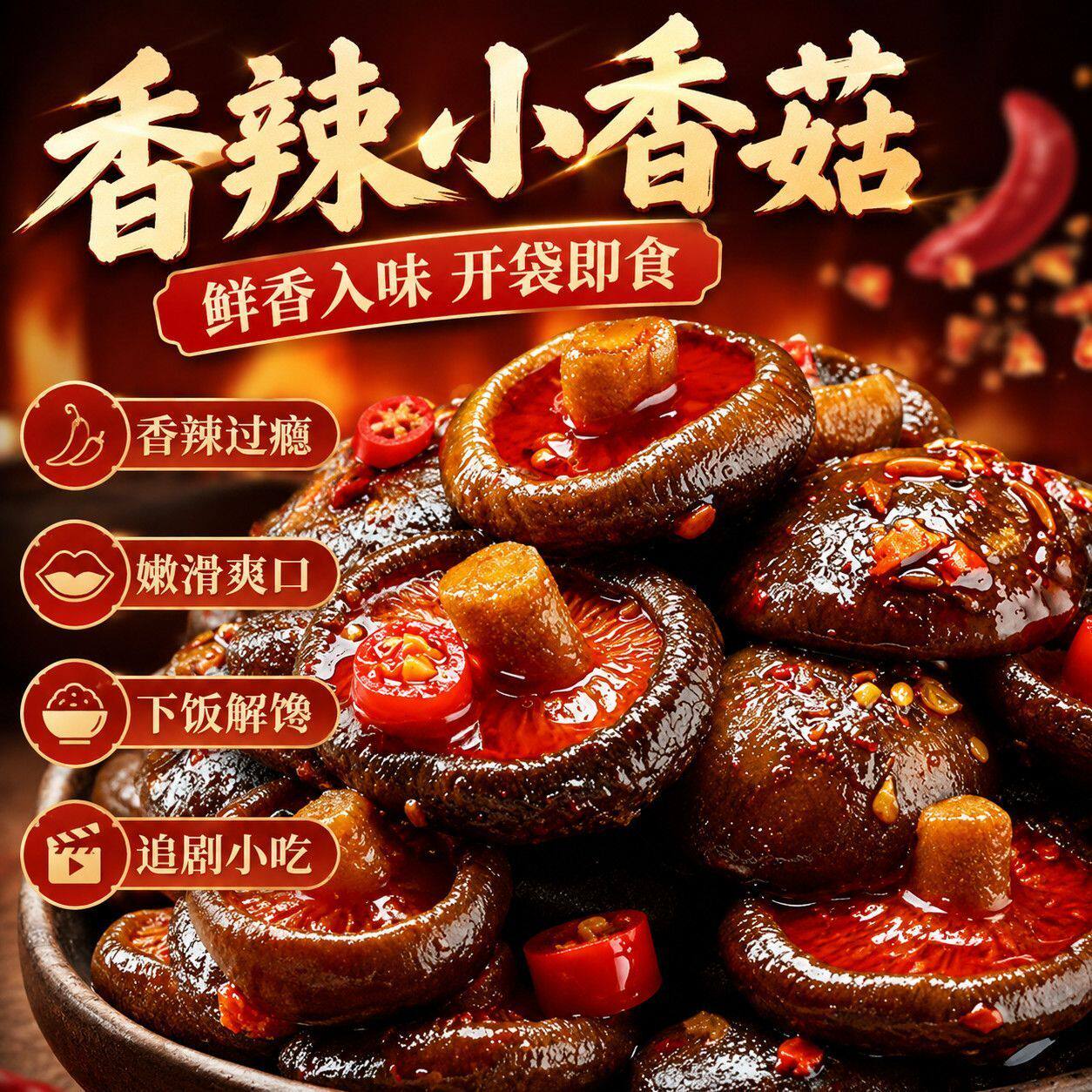 香辣小香菇开袋即食素食辣味零食小吃解馋追剧卤味干香菇湖南特产