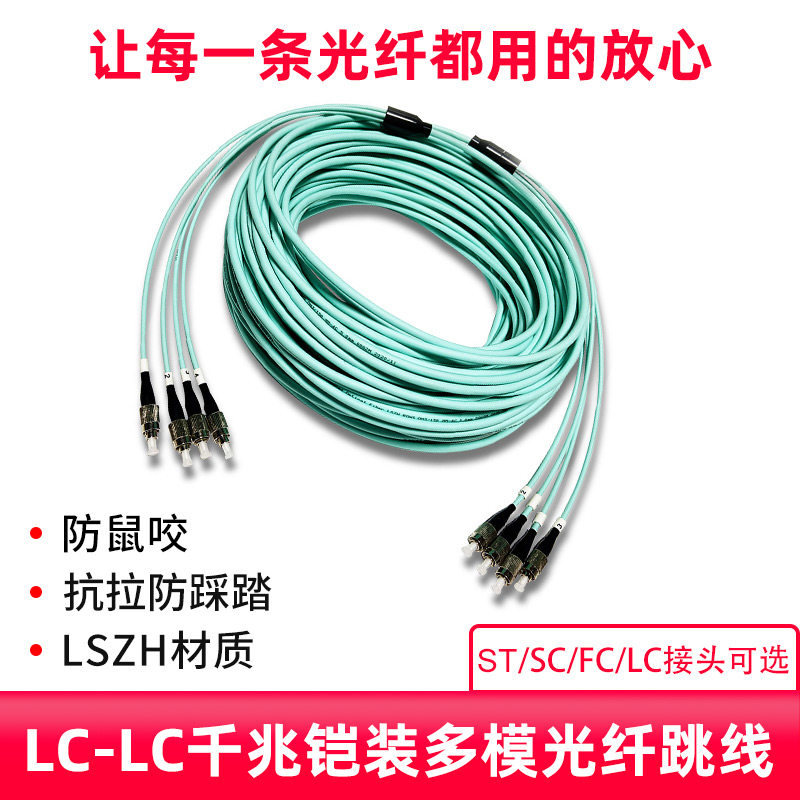 永定LC-LC电信级铠装多模六芯光纤跳线室内防鼠咬千兆光缆2芯4芯6