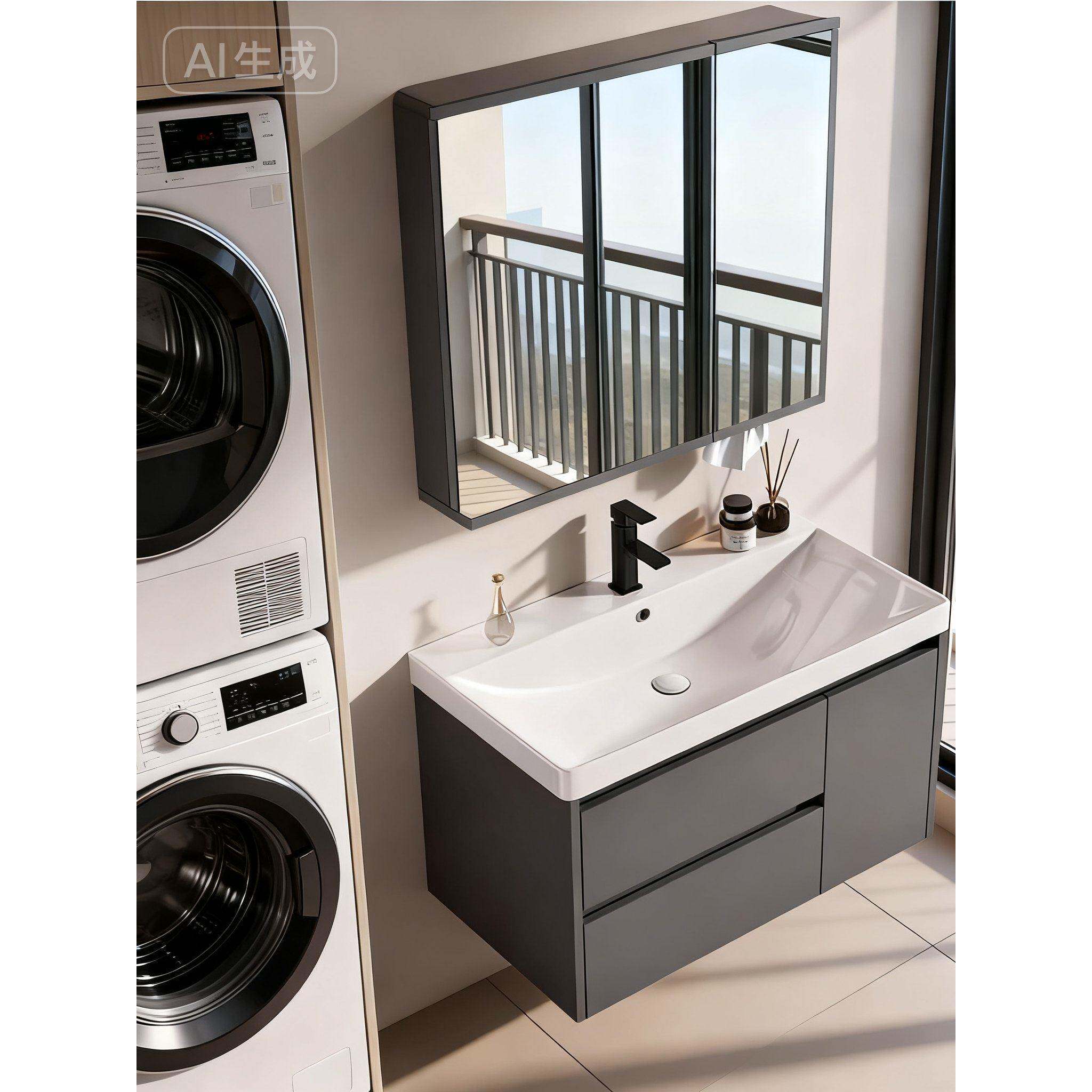 加厚太空铝浴室柜组合带抽屉收纳盒一体陶瓷洗脸盆卫生间洗漱台池