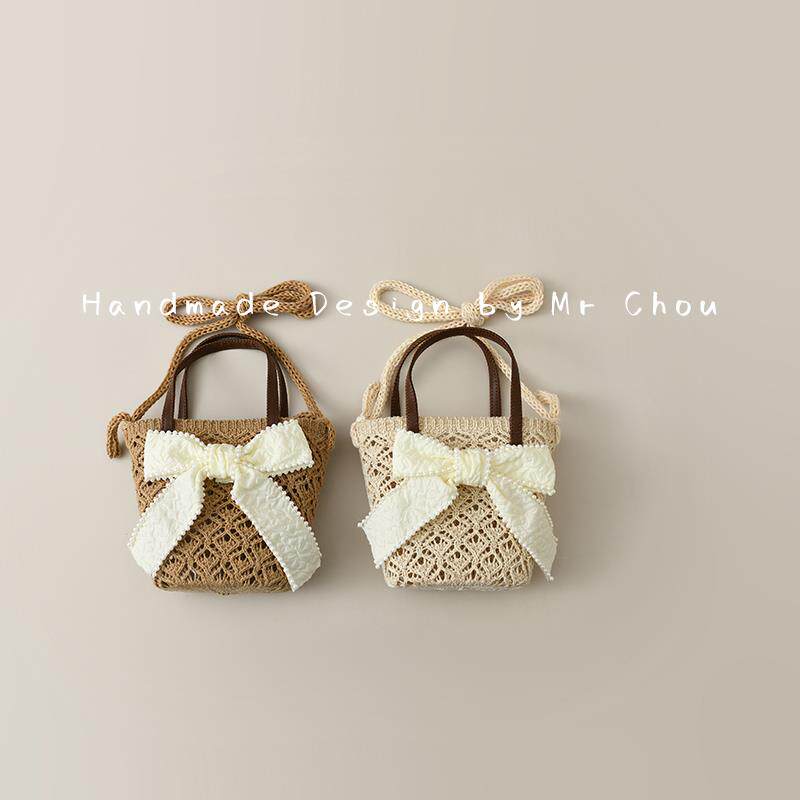 春夏儿童包包女童蝴蝶结手提包小女孩竹编零钱包单肩包宝宝斜挎包