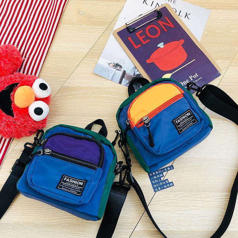 儿童包潮酷男童女孩小学生外出撞色单肩包简约休闲尼龙女童斜挎包