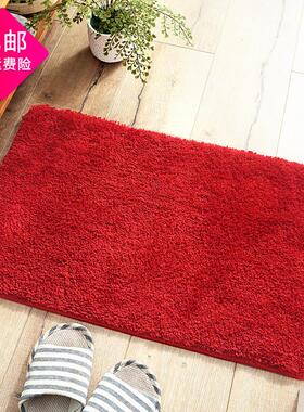 纯红色浴室防滑垫家用吸水脚垫 进门地垫门垫厕所吸水平绒棉地毯