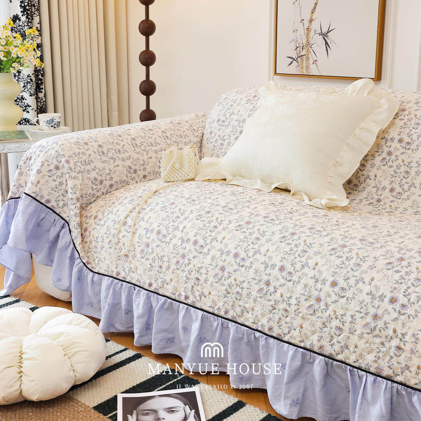 蔓越家 小碎花纯棉沙发巾一片式盖布全包沙发套罩盖巾坐垫沙发套