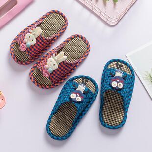 新款可爱卡通儿童拖鞋男女宝宝家居室内地板艺防滑布牛筋软底四季