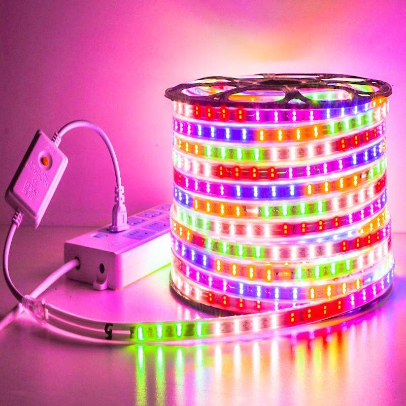 Led灯条彩色变色赛马彩色全彩色灯户外防水三色220V顶棚线灯条100