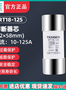 TENGEN天正 RT18-125熔断器 RT14-63保险丝 RT19 RO17熔芯22*58MM