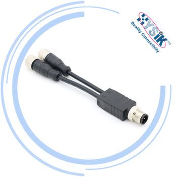 M12连接器Y型插头 5芯一分二分线器 防水连接器