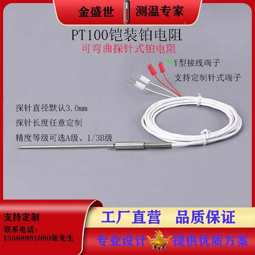 1/3B级精度铠装热电阻进口芯片高精度耐高温低温液氮专用PT100