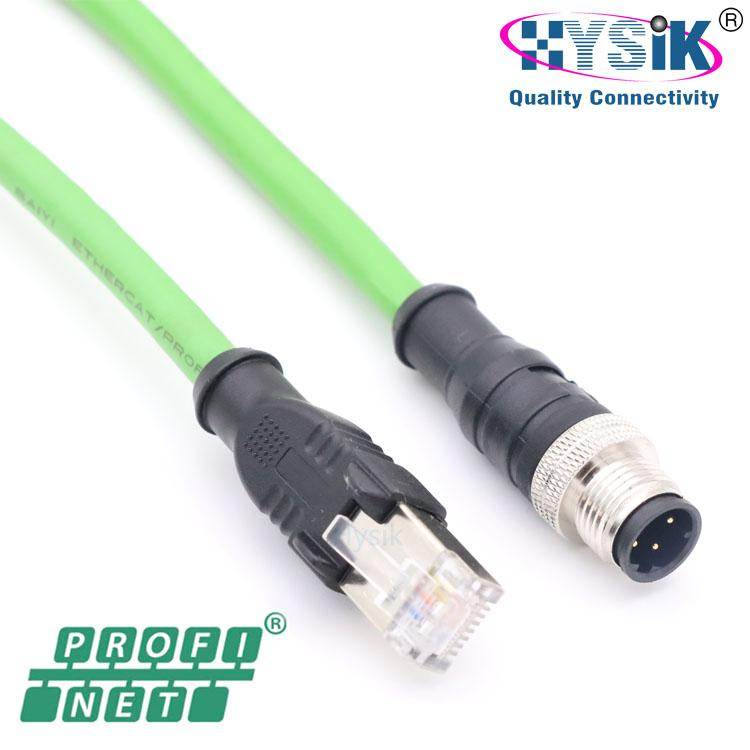 M12连接器带线 4芯 D编码 双端 M12转RJ45 Profinet预制工业网线