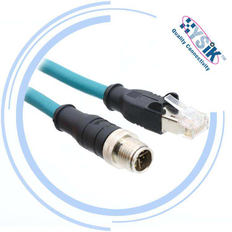 M12连接器带线 X编码 8芯公头转RJ45 Ethernet CAT6e 网线