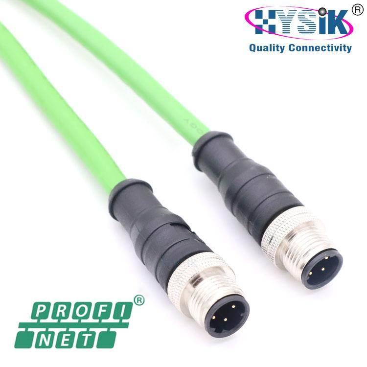 M12连接器带线 4芯 双端公对公Profinet D编码预制工业数据网线