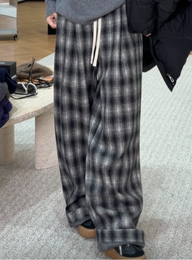 AMAZING IN | 绵羊毛混纺 |格子阔腿休闲裤A251203-AI5CDTR8V6529