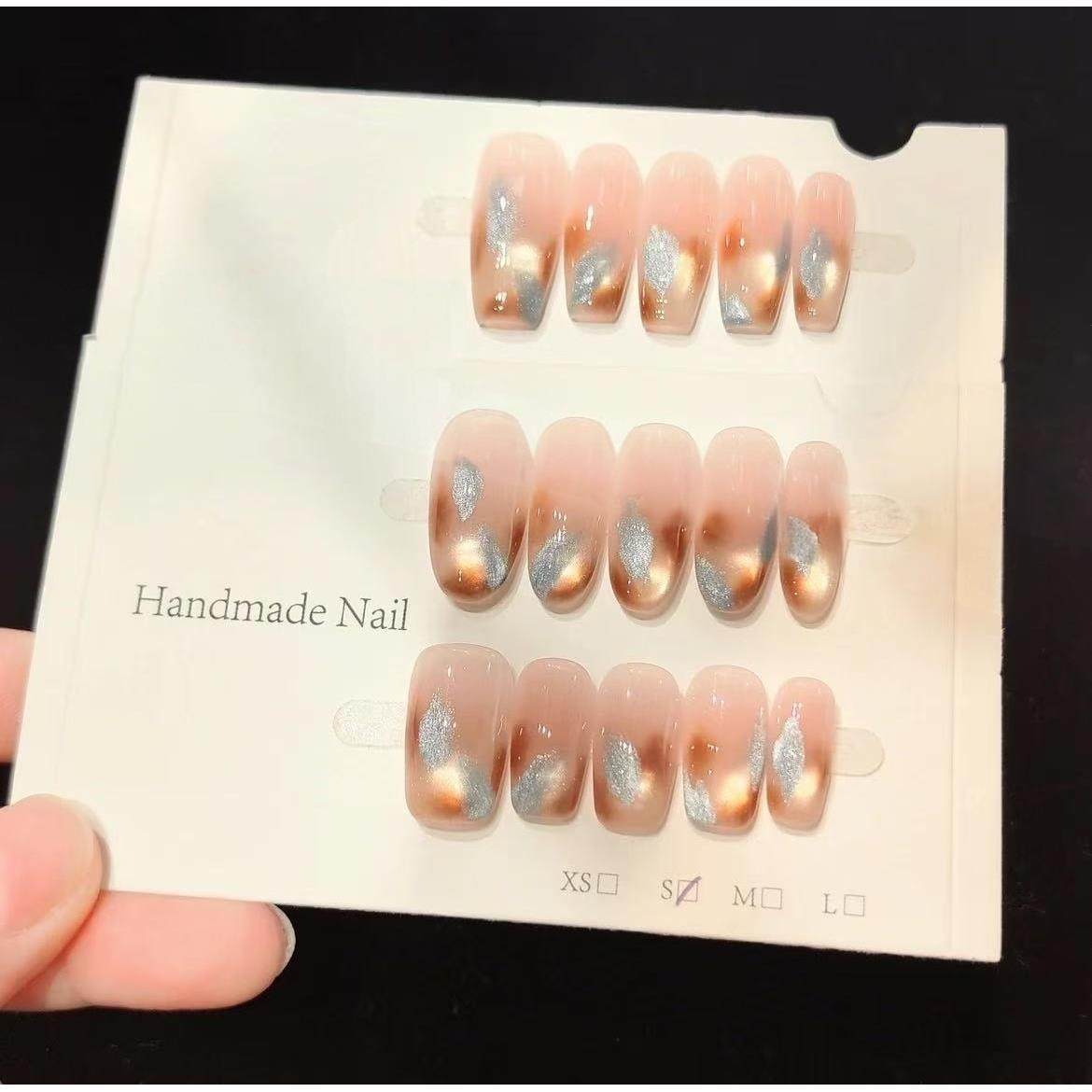 【蓝棕琥珀】纯手工秋冬高级感猫眼温柔显白日常百搭穿戴甲美甲贴