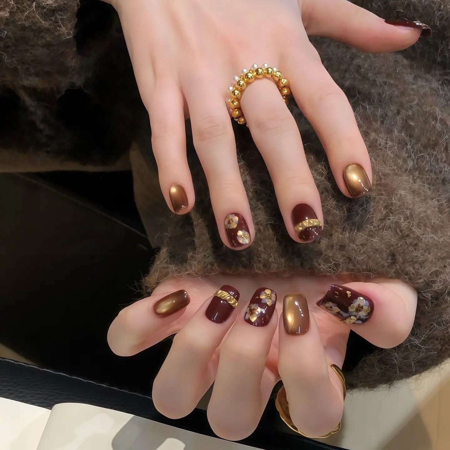 【繁花入梦】纯手工穿戴甲秋冬复古鎏金小花短款气质老钱风显白美,彩妆/香水/美妆工具,穿戴甲/甲片,淘宝优惠券,粉丝福利购,淘宝优惠卷