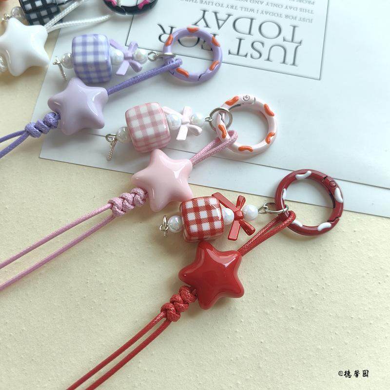 挂饰方块格子钥匙扣编绳星星可爱配饰复古挂绳简约情侣礼物挂件,服饰配件/皮带/帽子/围巾,钥匙扣,淘宝优惠券,粉丝福利购,淘宝优惠卷