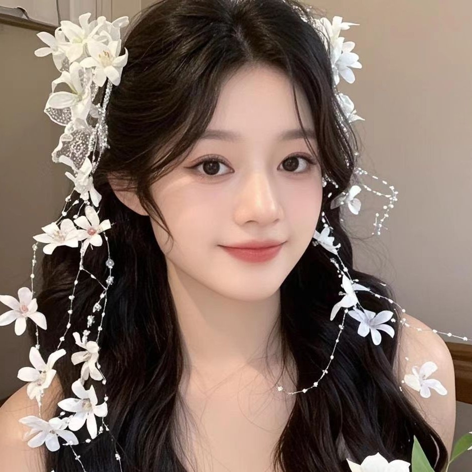 氛围感少女新中式超仙女花朵流苏