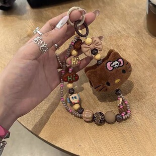 hellokitty美拉德手机链美拉德色钥匙扣咖色挂件毛绒
